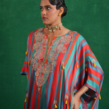 Turquoise red stripe poncho set