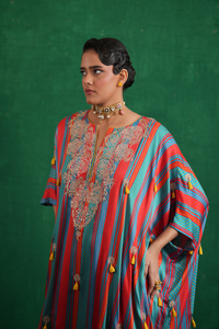Turquoise red stripe poncho set