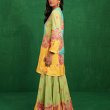 Yellow/turquoise butterfly sharara set