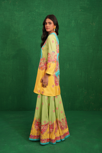 Yellow/turquoise butterfly sharara set