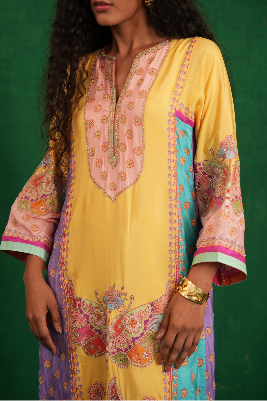 Yellow Multi Butterfly Kurta Set