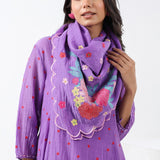 Purple Embroidered Applique Scarf