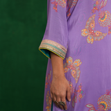 Purple Printed Embroidered Buta Jaal Kurta Set