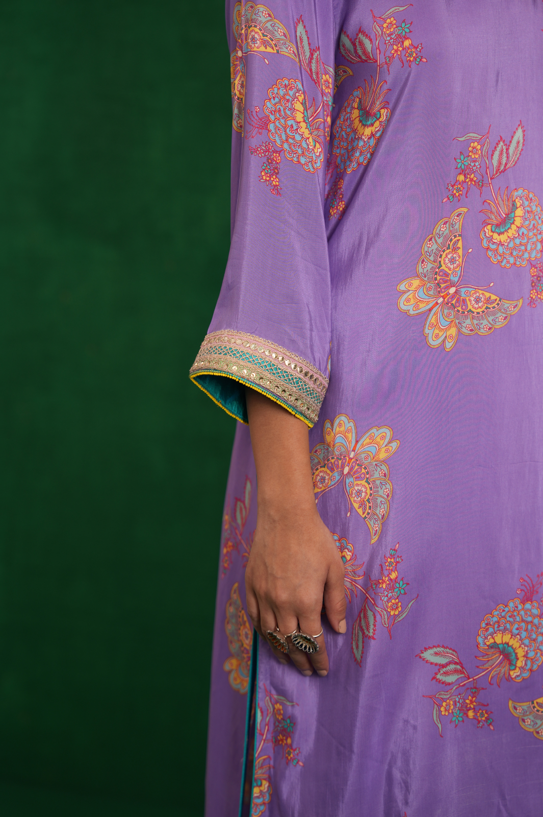 Purple Printed Embroidered Buta Jaal Kurta Set