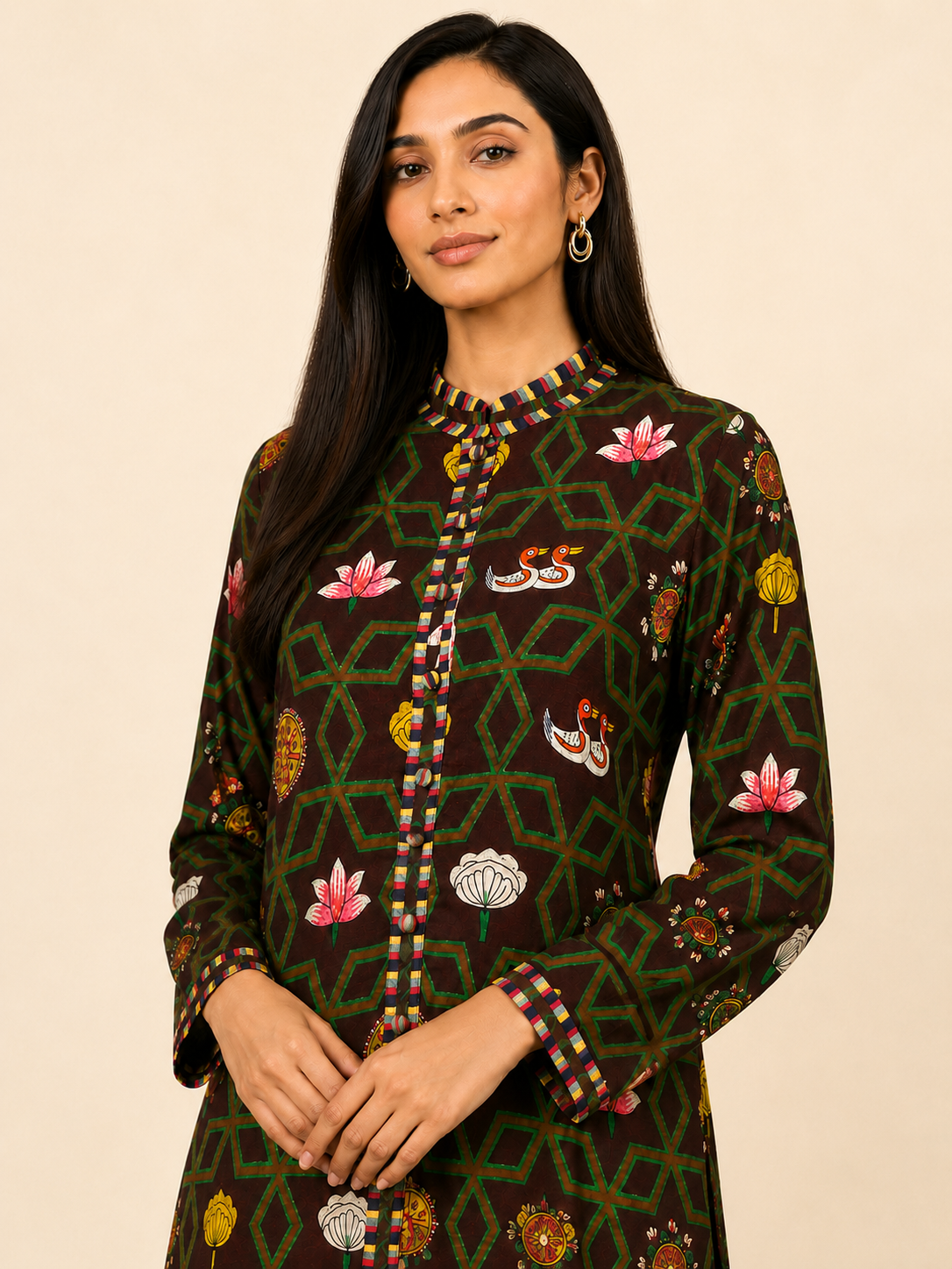 Bundi Printed Maroon Zaal Straight Kurta