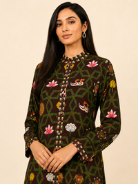 Bundi Printed Maroon Zaal Straight Kurta