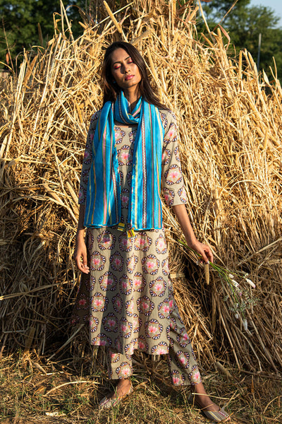 Printed Buta Beige Straight Kurta