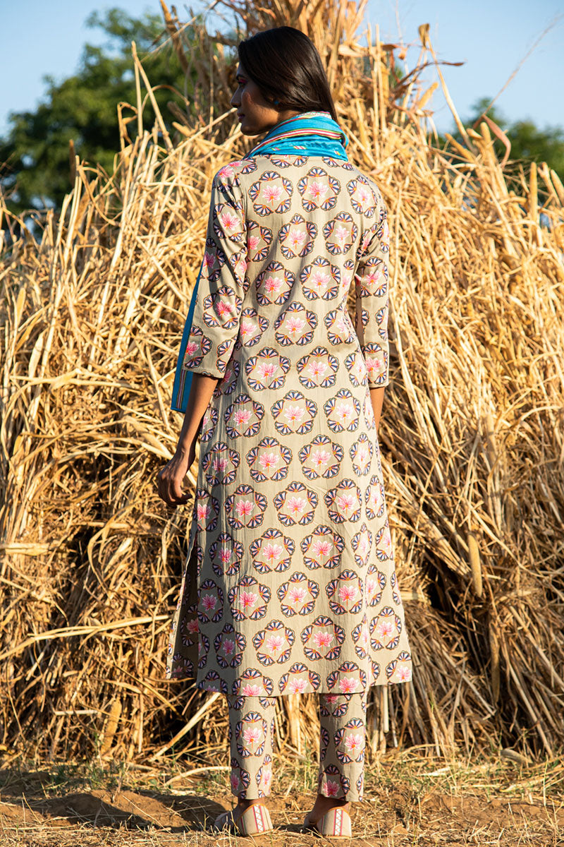 KAMAL BUTA BEIGE STRAIGHT KURTA