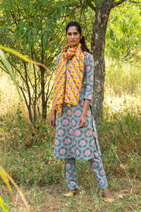 KAMAL BUTA GREY STRAIGHT KURTA