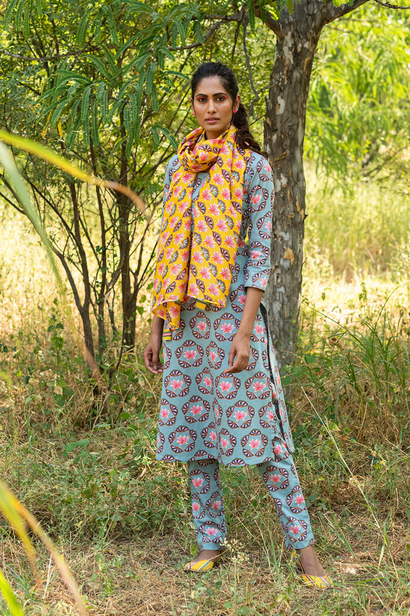 KAMAL BUTA GREY STRAIGHT KURTA