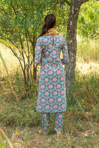 KAMAL BUTA GREY STRAIGHT KURTA