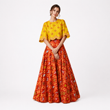 Bundi Printed Embrodiered Red Zaal Lehenga Set