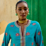 Aqua Chintz Printed Embroidered Sharara Set