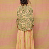 Block Printed Shirt with Striped Pleated Pants