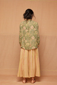 Block Printed Shirt with Striped Pleated Pants