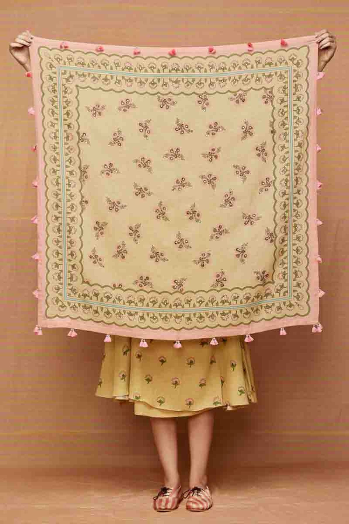 Block Printed Scallop Buti Scarf