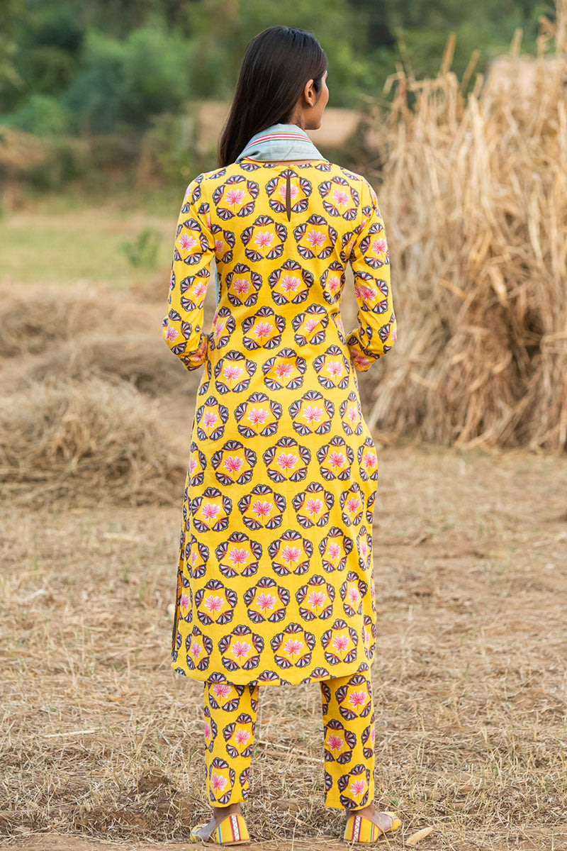 Printed Buta Yellow Straight Kurta