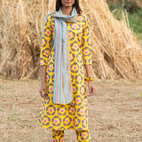 Printed Buta Yellow Straight Kurta