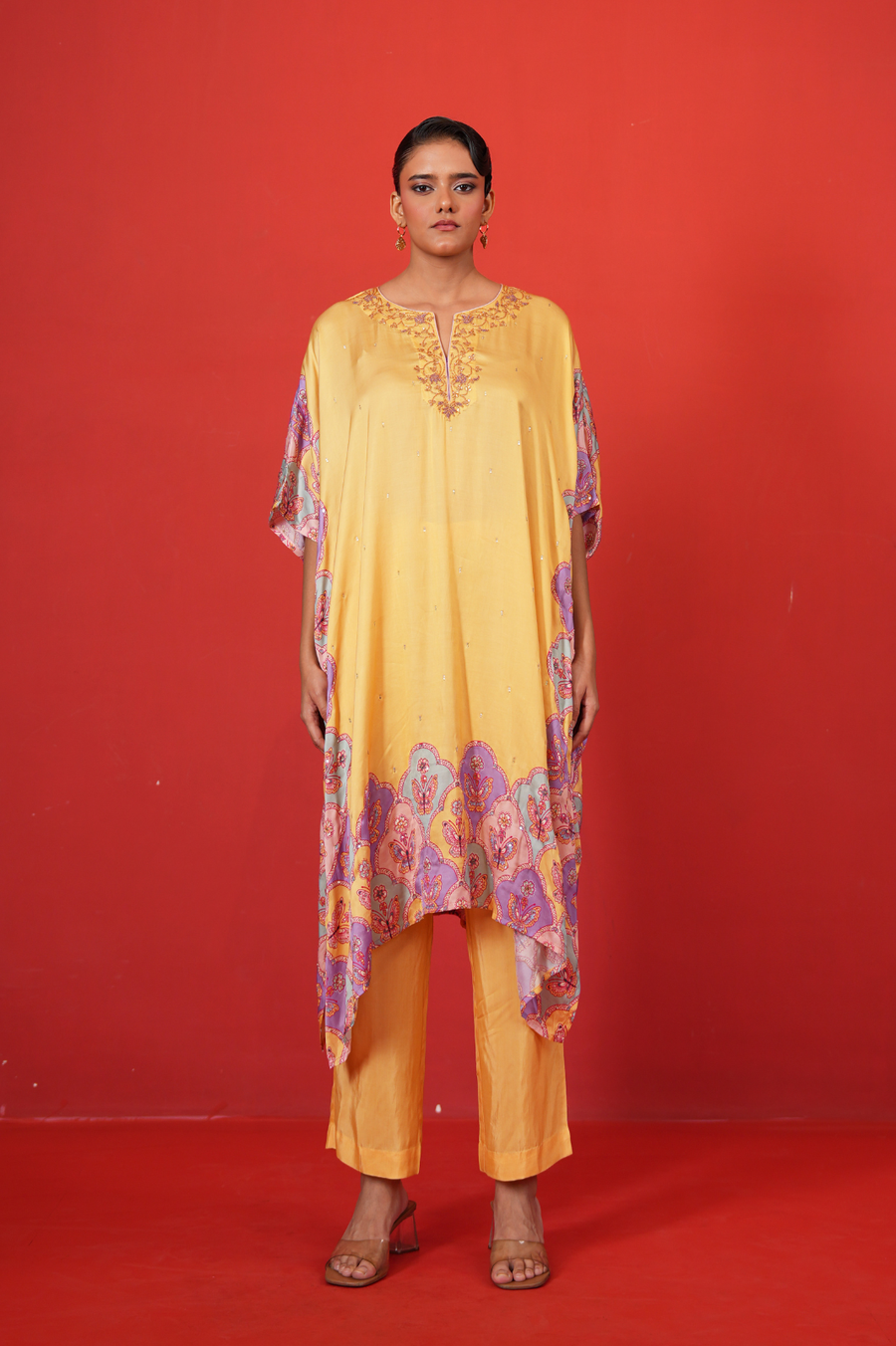 Butterfly Yellow Long Poncho Set