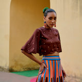 Brown Pink Printed Kilim Lehenga Set