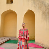 Ivory Red Printed Kilim Lehenga Set