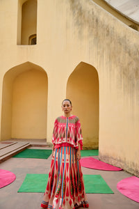 Ivory Red Printed Kilim Lehenga Set