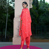 Scarlet Printed Embroidered Poncho Set