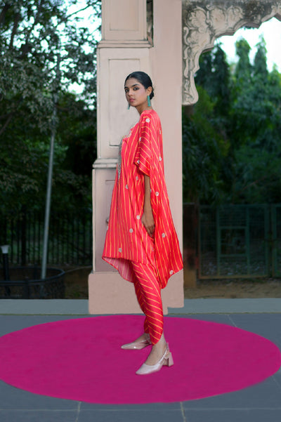 Scarlet Printed Embroidered Poncho Set