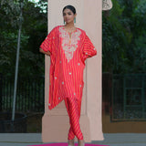 Scarlet Printed Embroidered Poncho Set