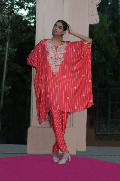 Scarlet Printed Embroidered Poncho Set