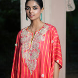 Scarlet Printed Embroidered Poncho Set