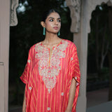 Scarlet Printed Embroidered Poncho Set