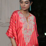Scarlet Printed Embroidered Poncho Set