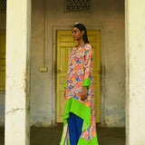 Multicolor Flora Print Modal Satin Asymmetrical Tunic Set