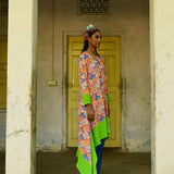 Multicolor Flora Print Modal Satin Asymmetrical Tunic Set