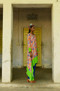 Multicolor Flora Print Modal Satin Asymmetrical Tunic Set