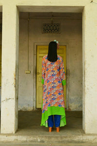 Multicolor Flora Print Modal Satin Asymmetrical Tunic Set