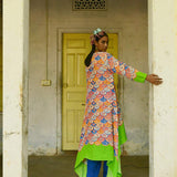 Multicolor Flora Print Modal Satin Asymmetrical Tunic Set