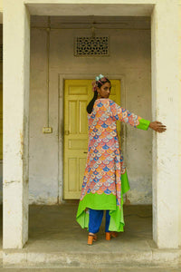 Multicolor Flora Print Modal Satin Asymmetrical Tunic Set