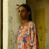 Multicolor Flora Print Modal Satin Asymmetrical Tunic Set