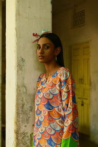 Multicolor Flora Print Modal Satin Asymmetrical Tunic Set