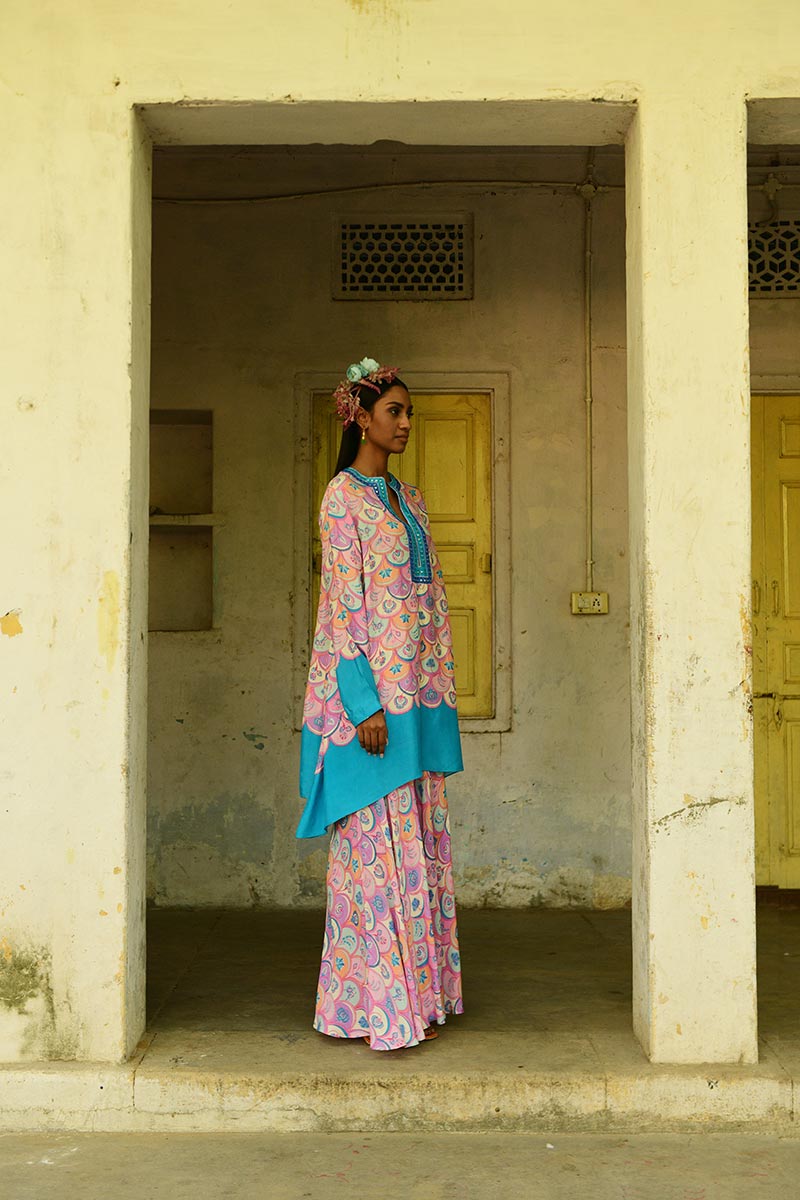 Pink Embroidered Silk Mogra Sharara Set