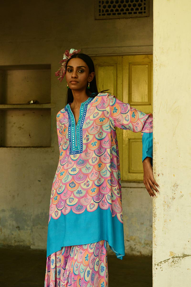 Pink Embroidered Silk Mogra Sharara Set