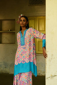 Pink Embroidered Silk Mogra Sharara Set