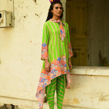 Khus Parrot Green Asymmetrical Tunic