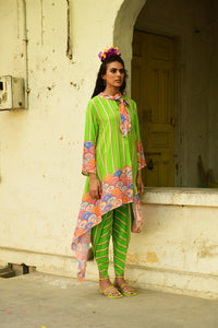 Khus Parrot Green Asymmetrical Tunic