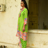 Khus Parrot Green Asymmetrical Tunic