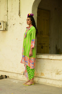 Khus Parrot Green Asymmetrical Tunic