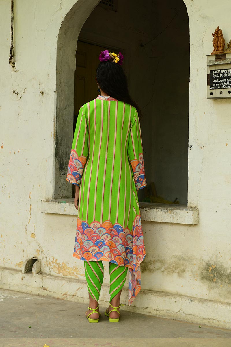 Khus Parrot Green Asymmetrical Tunic