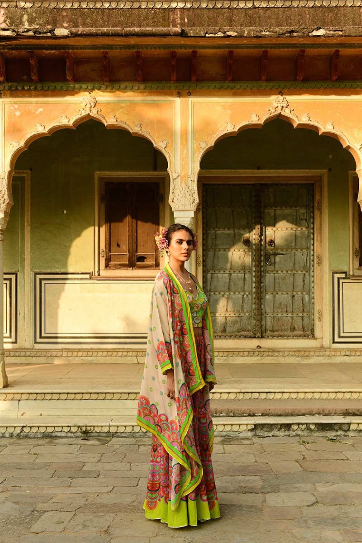 Lata Cape And Crop Top With Pansy Sharara
